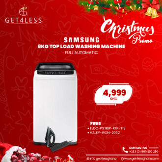 Samsung Washing Machine 8kg Top Load Full Automatic with Free Eldo Power Strip and Haley Steam Iron Black