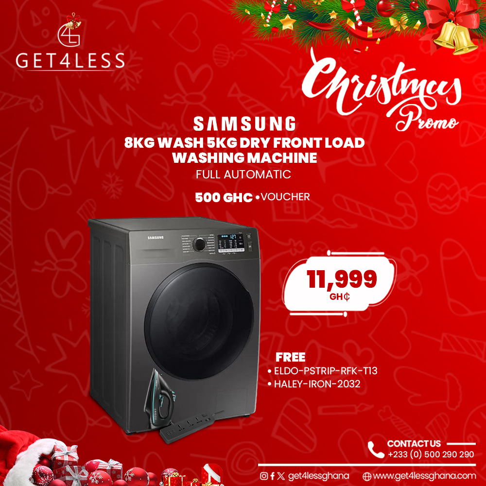 Samsung Front Load Washing Machine 8Kg Wash 5Kg Dry Front Load Full Automatic With Free Eldo Power Strip And Haley Steam Iron /500 GHc Gift Voucher