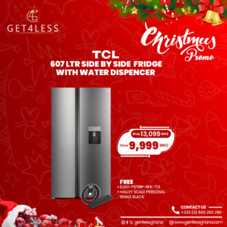 TCL Fridge Side by Side 607 Ltr Water Dispenser Silver free Halley Scale Personal and Eldo Power Strip