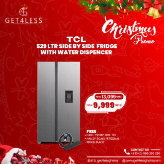 TCL Fridge Side by Side 529 Ltr Water Dispenser Silver free Halley Scale Personal and Eldo Power Strip