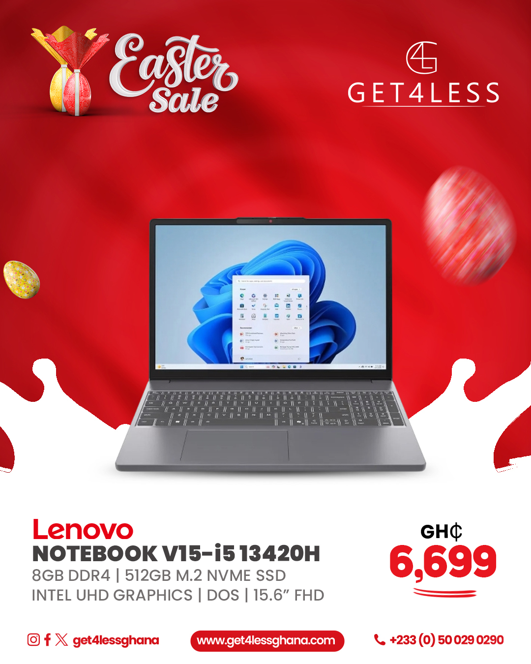 Lenovo NoteBook V15 Core i5 13420H 8GB DDR4 RAM 512GB SSD 15.6 FHD Silver Color