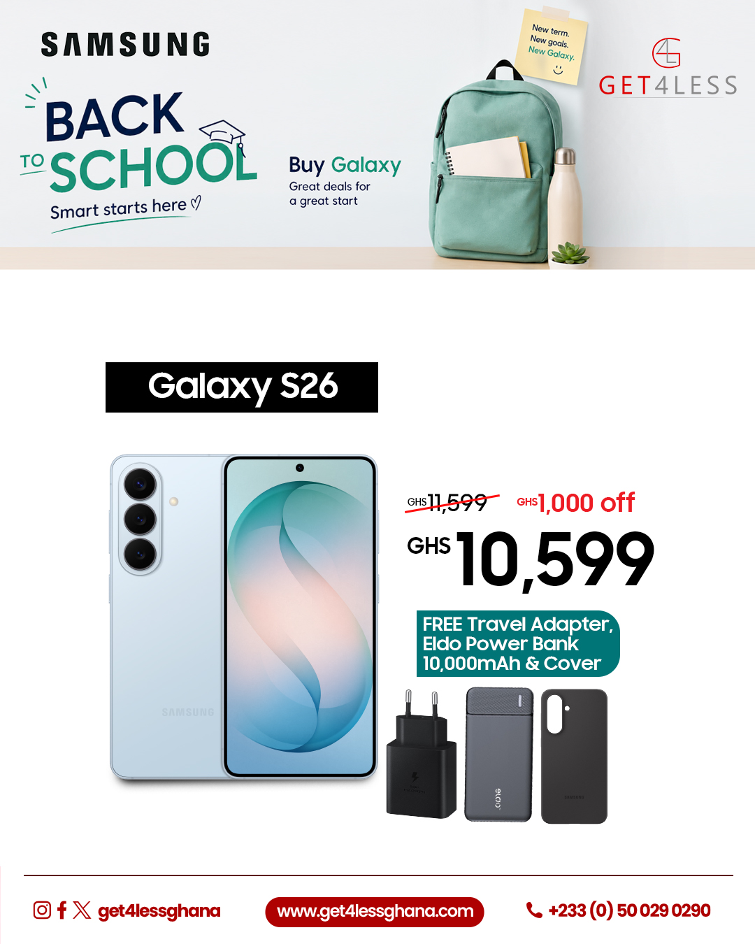 Samsung Galaxy S26 256GB 12GB RAM with Free Cover, Adapter and Eldo Power Bank