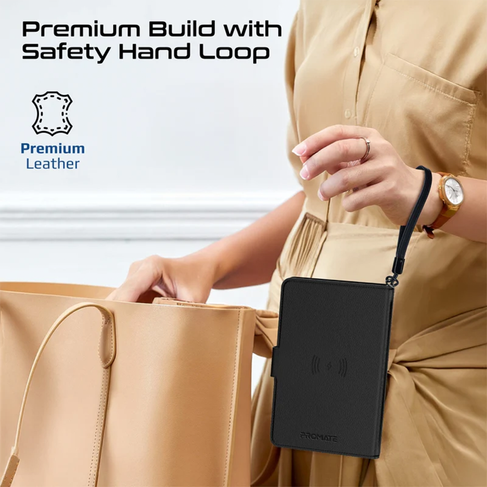 Promate Anti-Loss Slim Leather Passport Holder with RFID Protection & Smart Tracking - Image 2