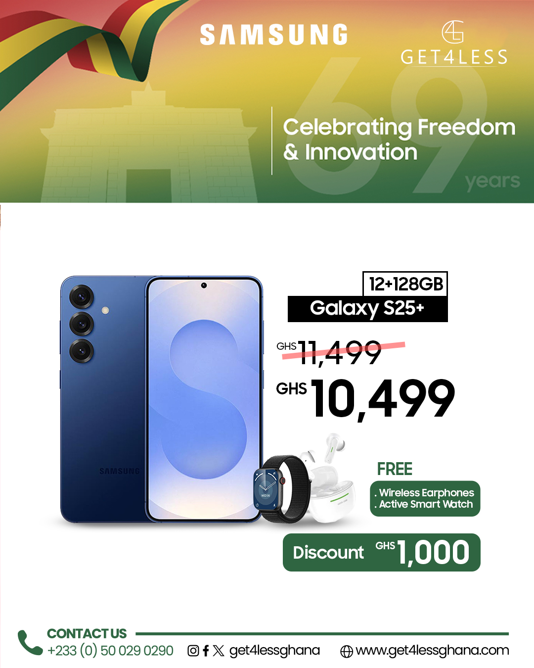 Samsung Galaxy S25 Plus 12GB RAM 128GB with Free Smart Watch and Wireless Earphone