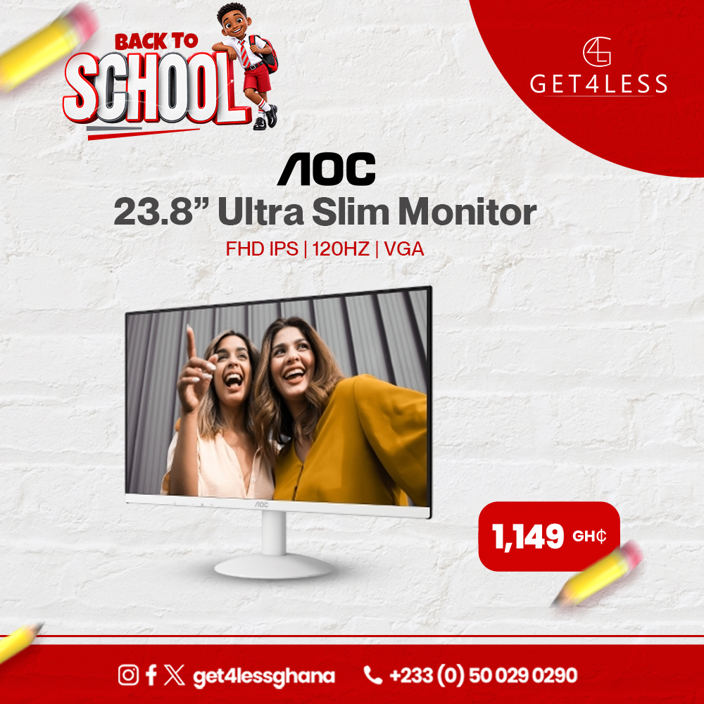 AOC 24B30H2/BW Ultra Slim Monitor-23.8 Inches FHD IPS 120Hz Vga Hdmi White