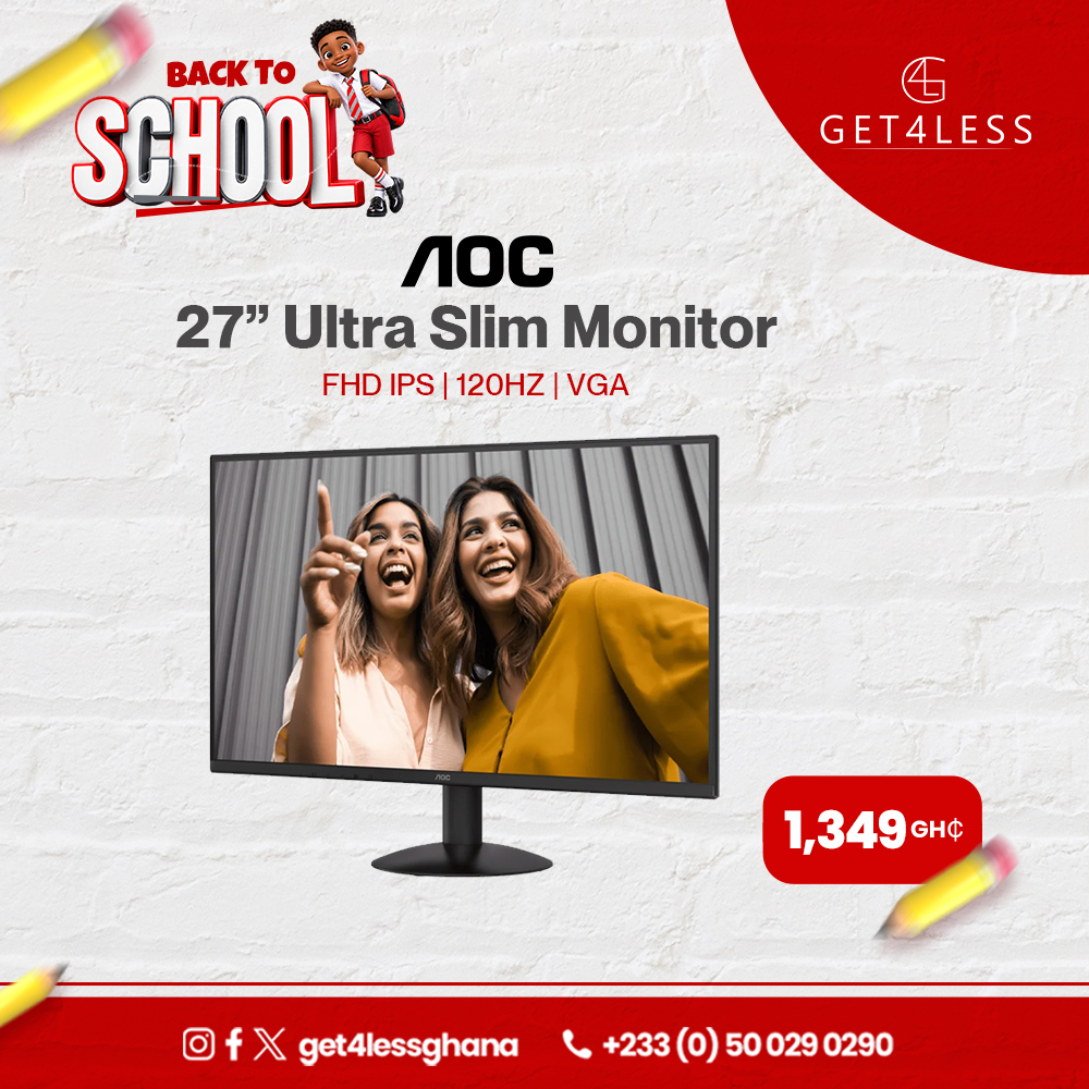 AOC 27B30H/BW Ultra Slim Monitor-27 Inches FHD IPS 120Hz VGA Hdmi White
