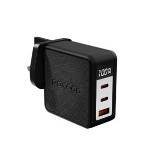 Porodo Quantum GaN 100W C+C+A UK GaN Charger with Digital Screen - Black