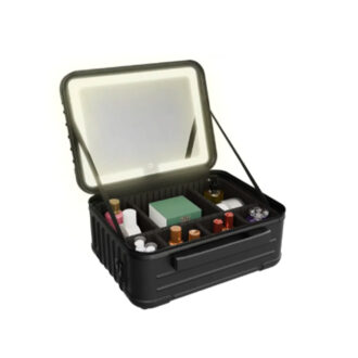 Porodo Lifestyle Travel Makeup Bag with Detachable LED Mirror - Black