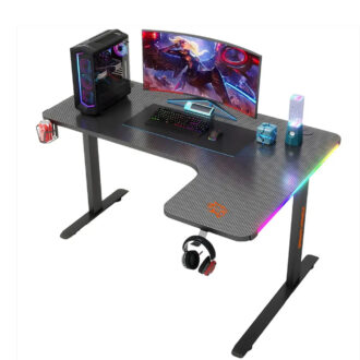 Porodo Gaming Xcommand Carbon Fiber Gaming Table with RGB Lights & Holders - Black