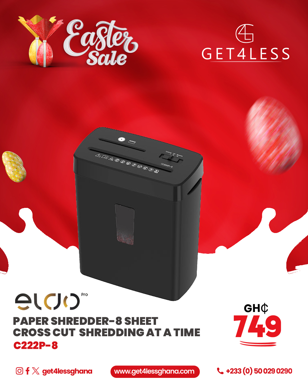 Eldo C222-P Paper Shredder-8 Sheet Cross Cut Shredding At A Time