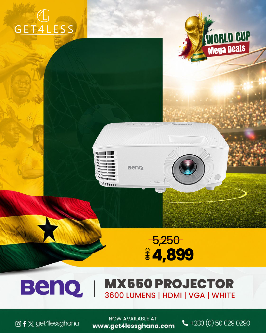 BenQ MX550 XGA DLP Projector High Brightness 3600 ANSI Lumens, High Contrast Ratio, Dual HDM