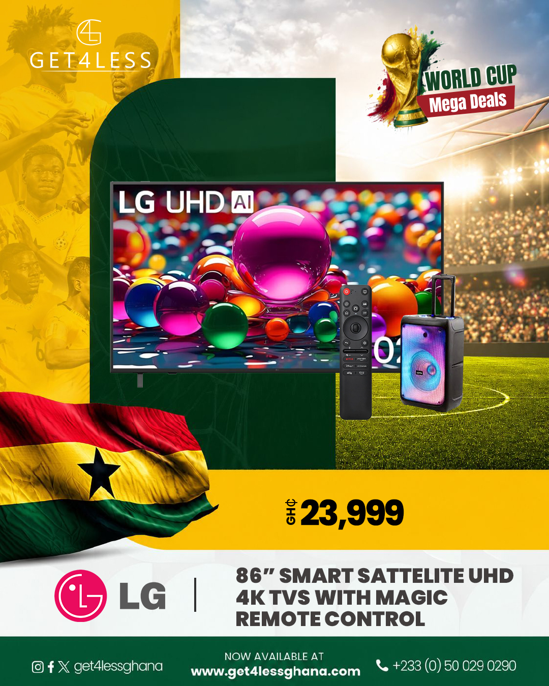 LG TV 86 Smart Satellite UHD 4K Magic Remote Control with Free Eldo Bluetooth Speaker