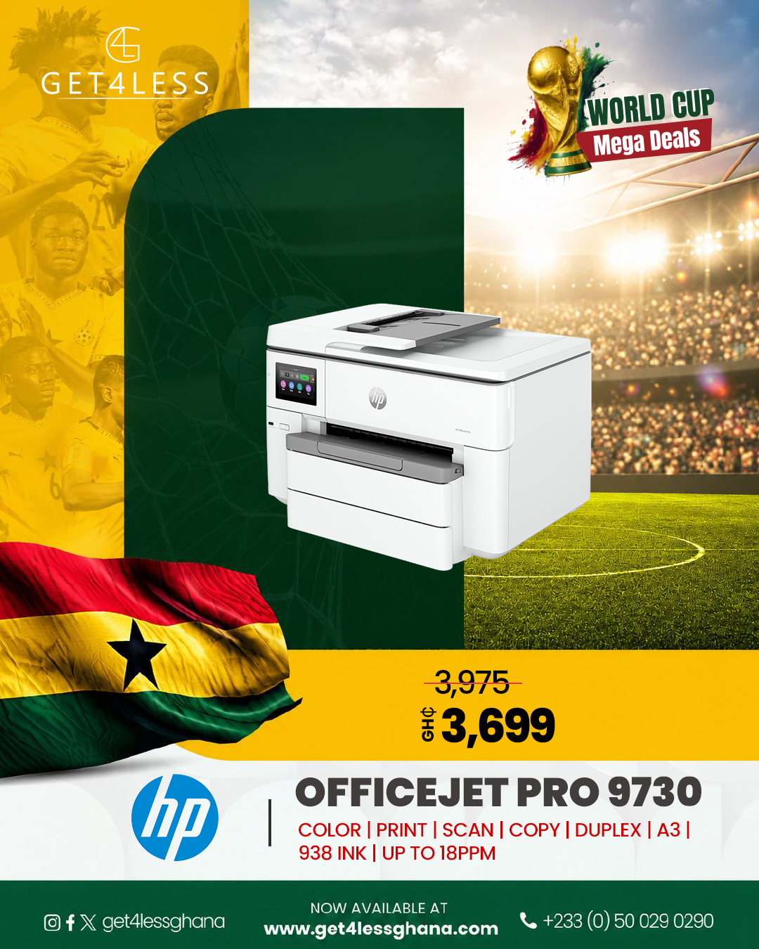 HP OfficeJet Pro 9730-Color Print Scan Copy Duplex A3 936 Ink Up to 18ppm White