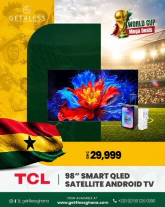 Tcl Tv 98 Smart Qled Satellite Android with Free Eldo Bluetooth Speaker and TV Guard