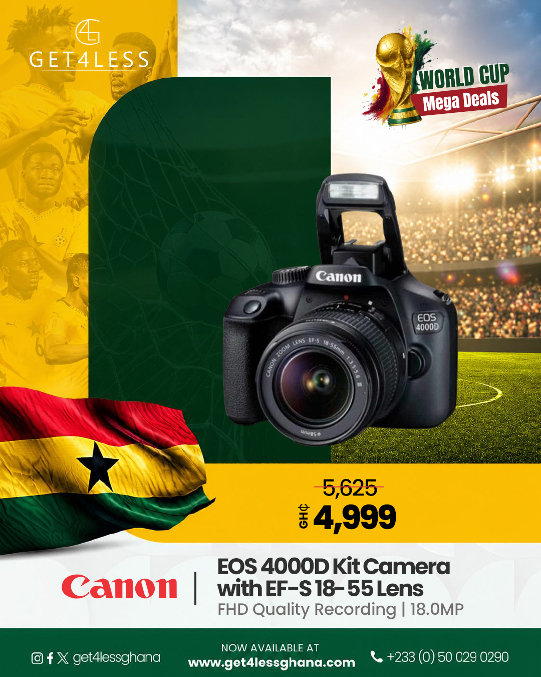 Canon EOS 4000D DSLR Camera - Wifi, 18.0 MP with 18-55mm Lens