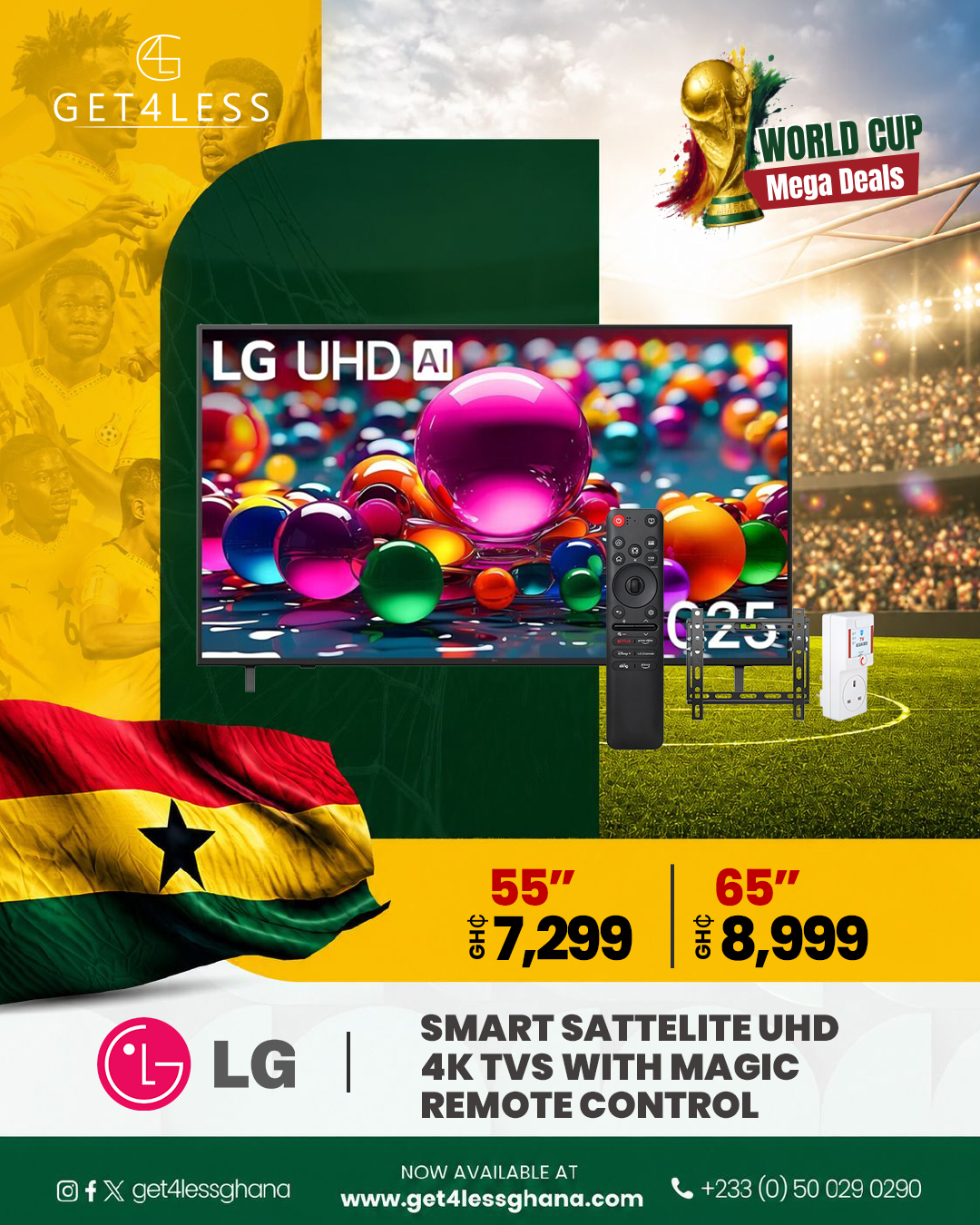 LG TV 65 Smart Satellite UHD 4K Magic Remote Control with free Eldo 37-86 Inches TV Bracket