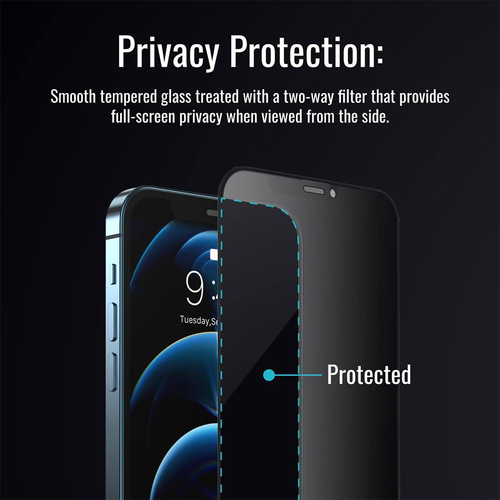 Promate Screen Protector for Iphone 12 AND 12 PRO 3D Curve Drop Protector Clear Privacy - Image 3