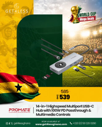 Promate 14 in 1 Highspeed Multiport USB-C Hub Multimedia Controls & 100WPD