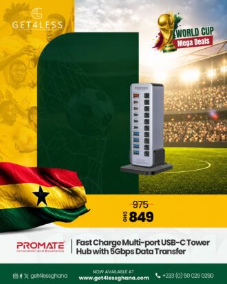 Promate Fast Charge Multi-port USB-C Tower Hub with 5Gbps Data Transfer