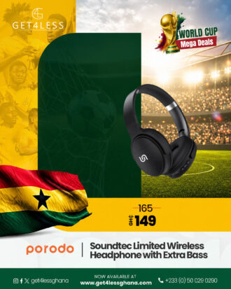 Porodo Soundtec Limited Wireless Headphone with Extra Bass - Black