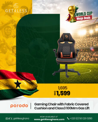 Porodo Gaming Chair with Fabric Covered Cushion and Class 3 100Mm Gas Lift