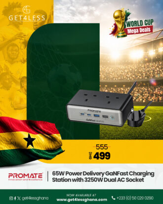 Promate 3250W Compact Power Strip with 2 x AC Socket, 65W