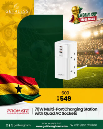 Promate 70W Multi-Port Charging Station with Quad AC Sockets