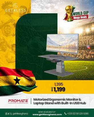 Promate Motorized Multi-Level Aluminum Stand for Monitors and Laptops with Built-In USB Hub