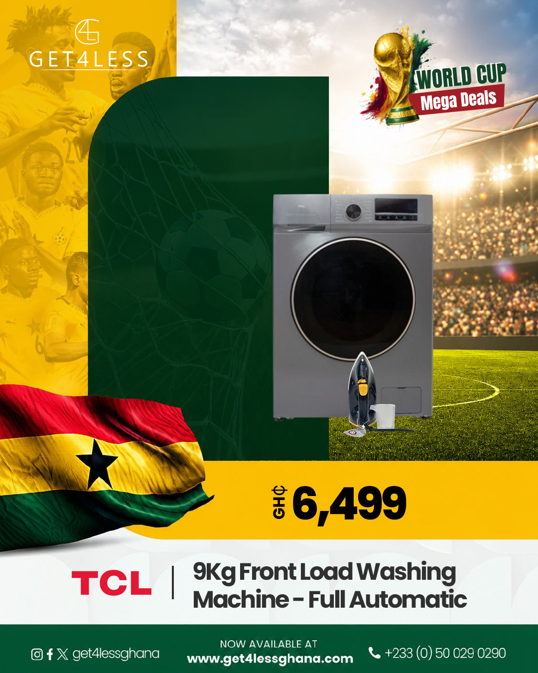 TCL Washing Machine 9Kg Front Load Full Automatic Silver with Haley iron gift