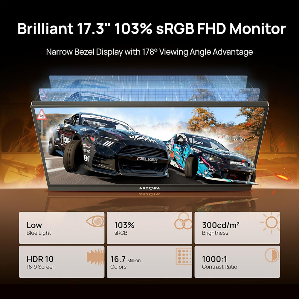 ARZOPA 17.3 Inches Portable Monitor - 1080P FHD IPS Gaming Monitor Laptop Monitor - Image 7