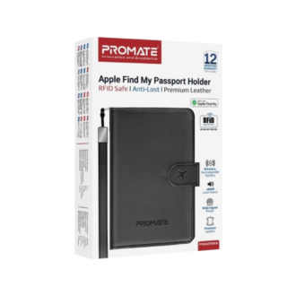 Promate Anti-Loss Slim Leather Passport Holder with RFID Protection &amp; Smart Tracking