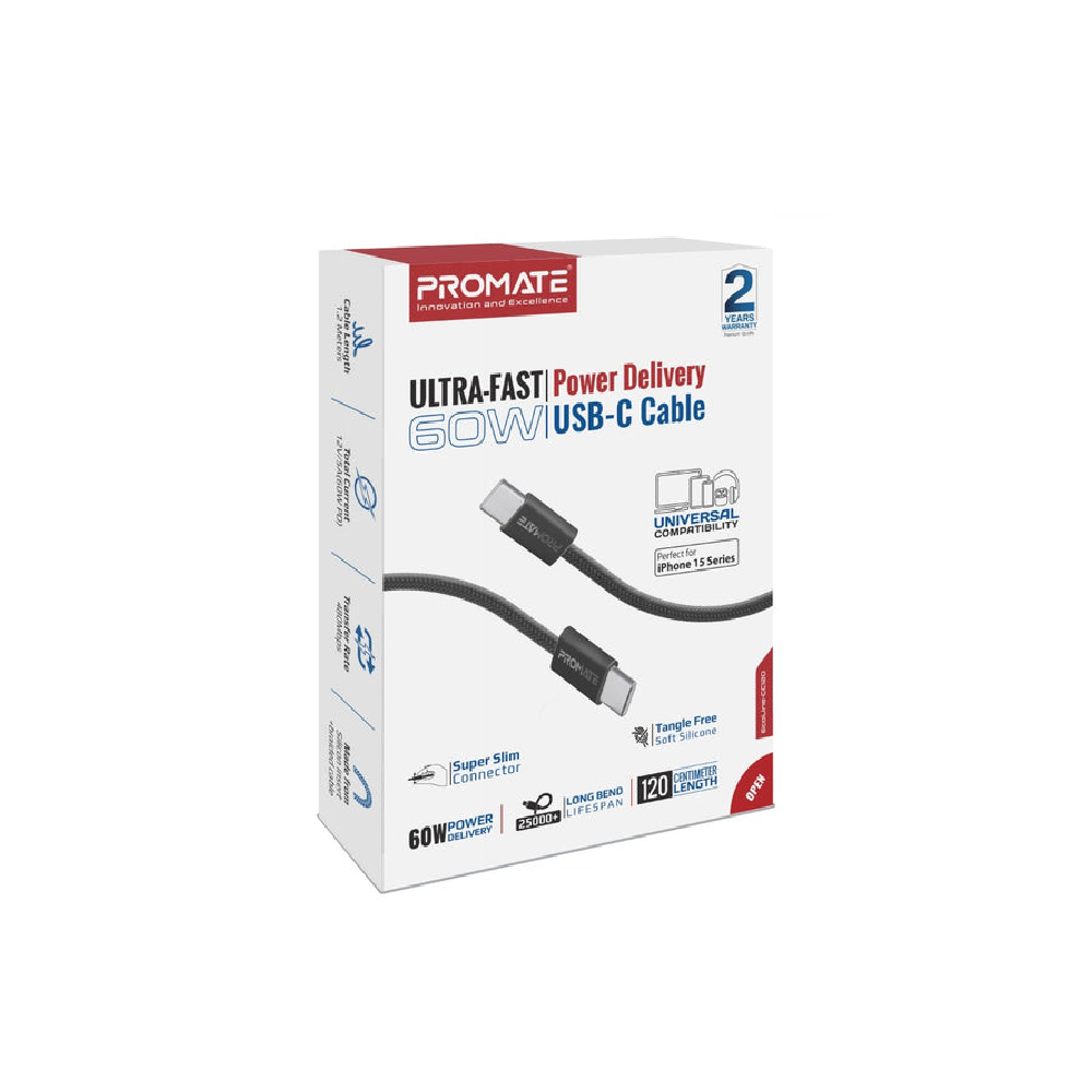 Promate Ultra-Fast 60W Power Delivery USB-C cable - Image 2