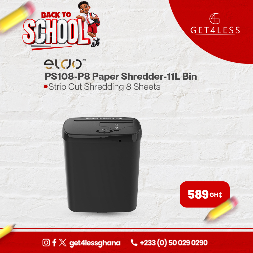 Eldo PS108 P8 Paper Shredder 11 Litres Bin 8 Sheet Strip Cut Shredding