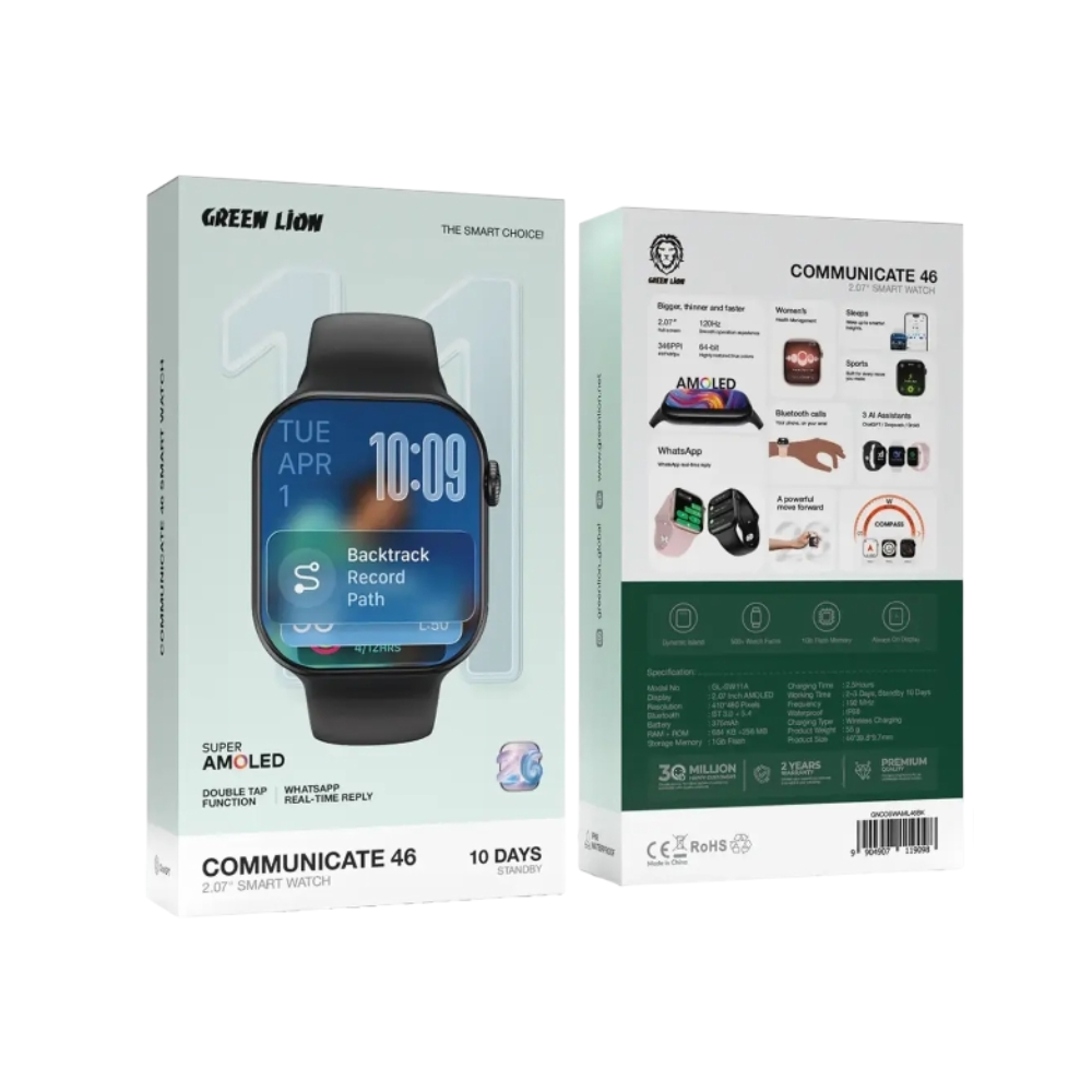 Green Lion Communicate 46mm 2.07 Inches Smart Watch - Black - Image 2