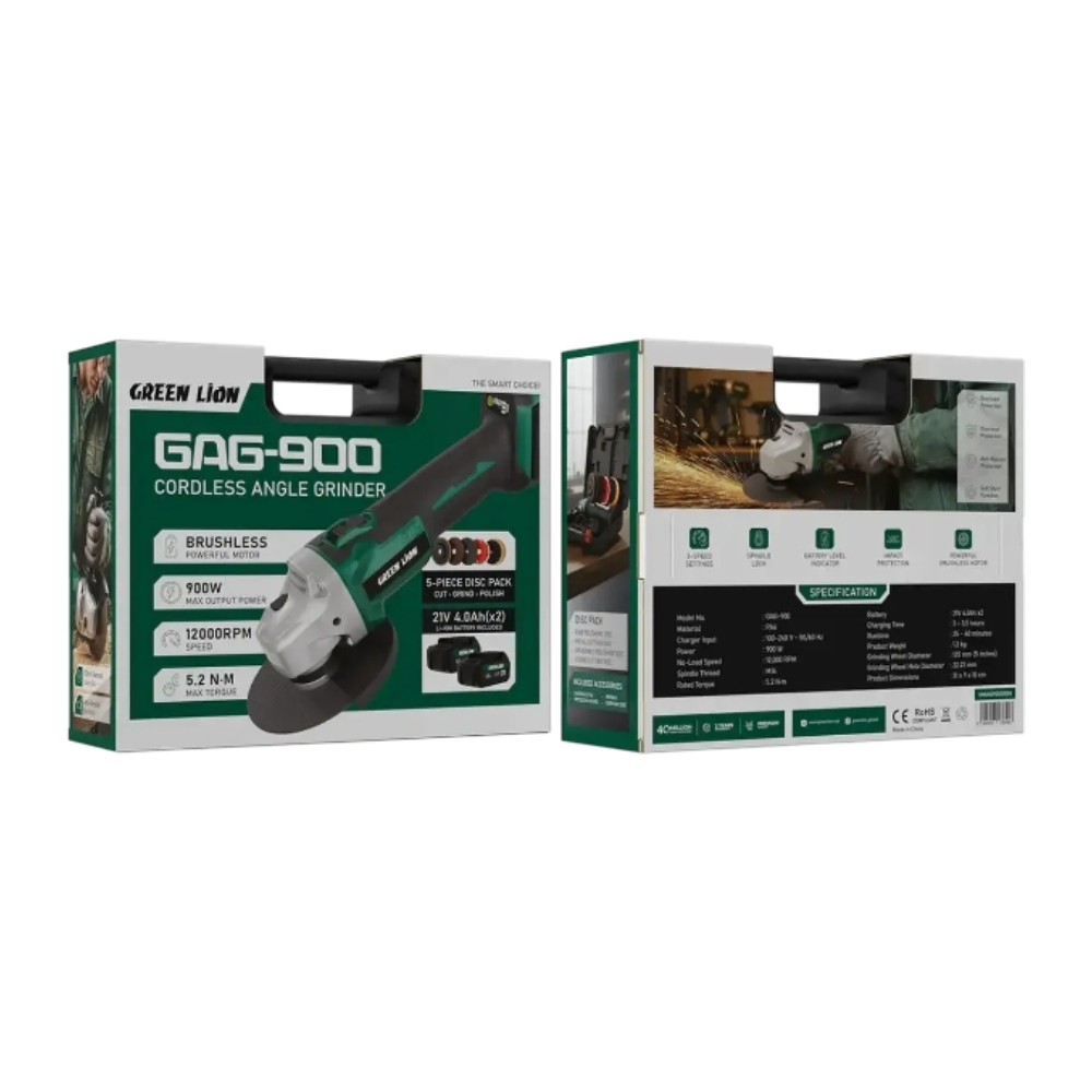 Green Lion GAG-900 Cordless Angle Grinder - Green - Image 3