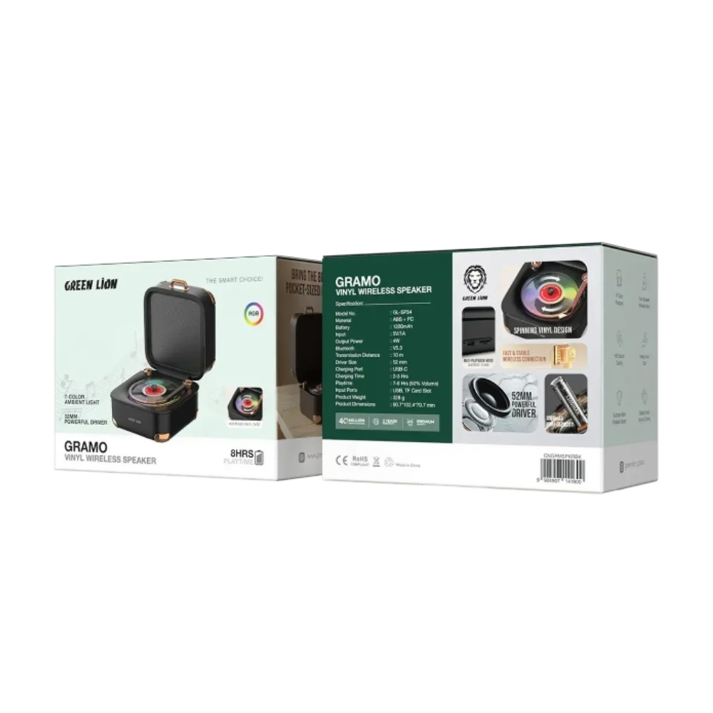 Green Lion Gramo Vinyl Wireless Speaker - Black - Image 2