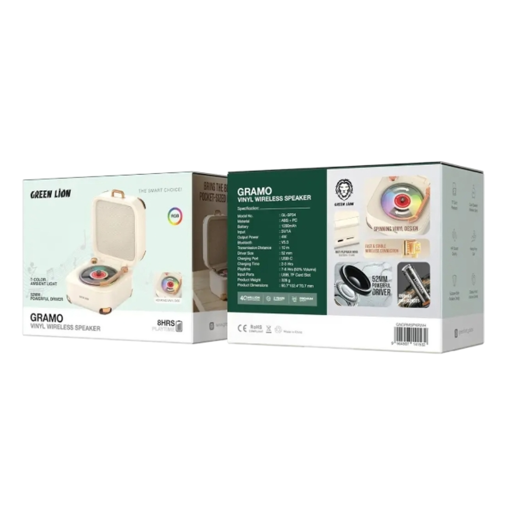 Green Lion Gramo Vinyl Wireless Speaker - White - Image 2