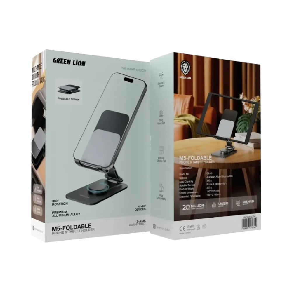 Green Lion M5-Foldable Phone and Tablet Holder - Black - Image 2