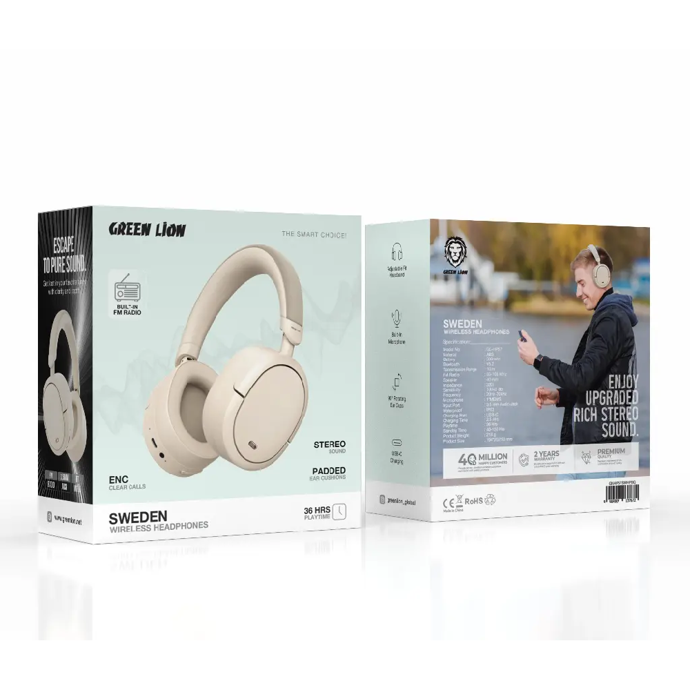 Green Lion Sweden Wireless Headphones - Biege - Image 2
