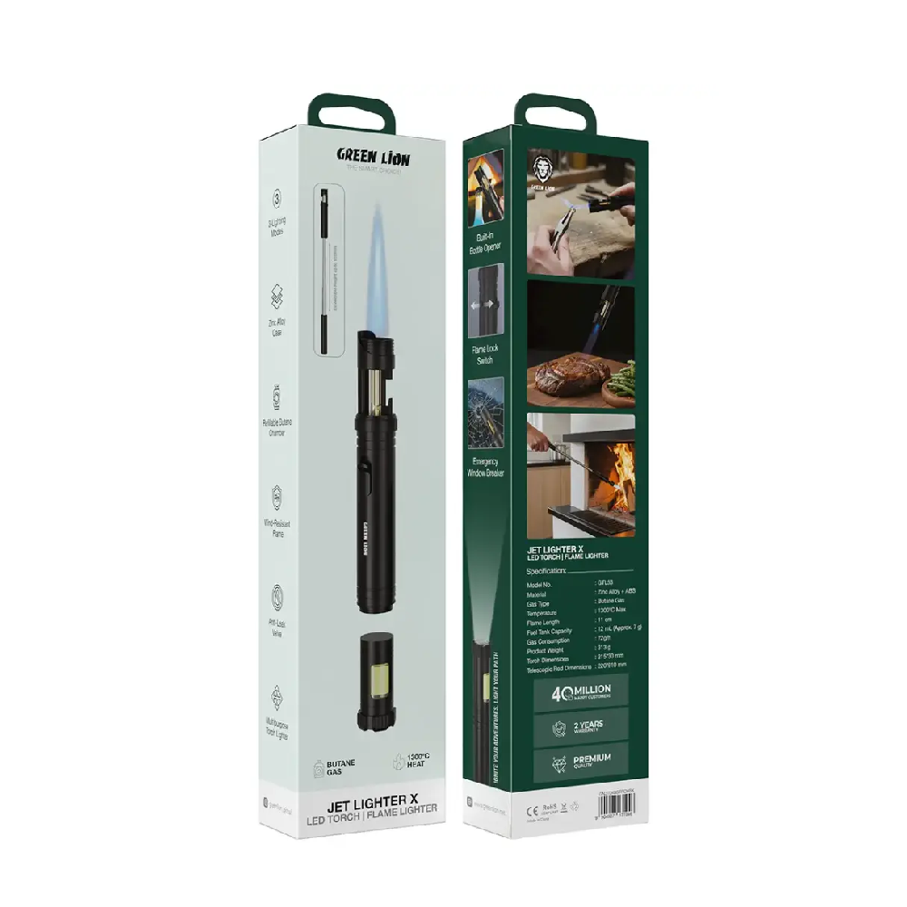 Green Lion Jet Lighter X LED Torch and Flame Lighter - Black - Image 3