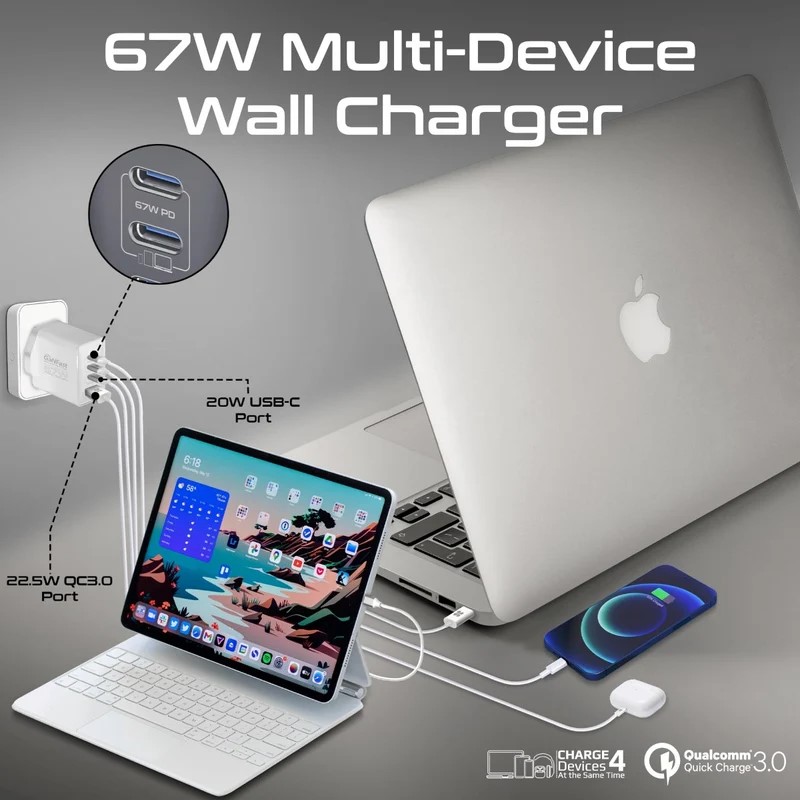 Promate 67W Power Delivery GaNFast Charger with Quick Charge 3.0 White - Image 2