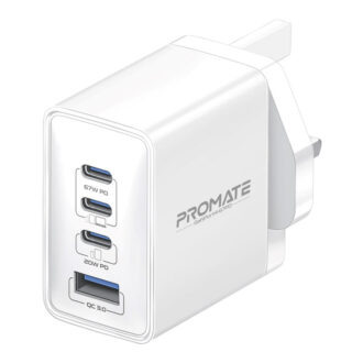 Promate 67W Power Delivery GaNFast Charger with Quick Charge 3.0 White