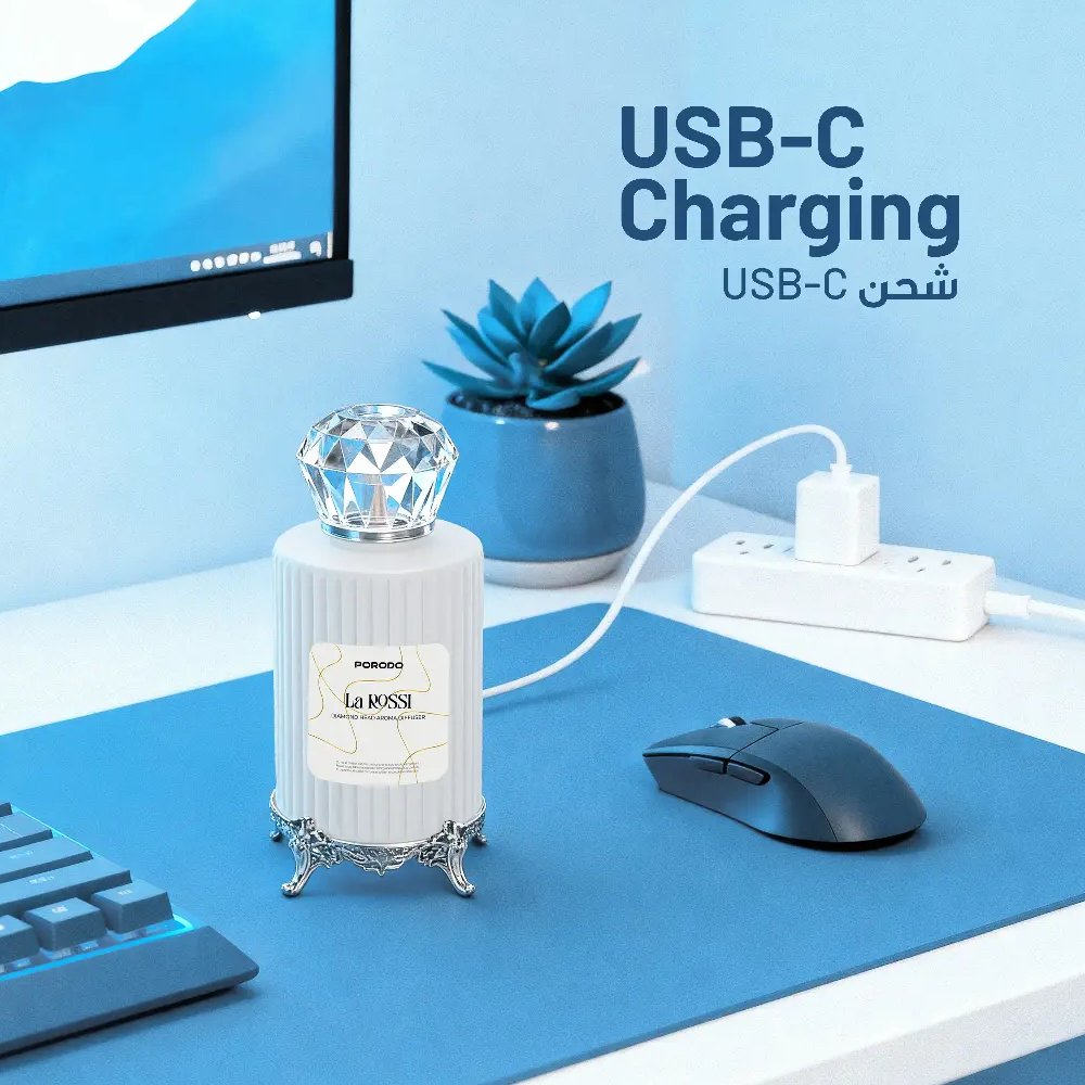 Porodo Lifestyle 120 ML Aroma Diffuser with Diamond Head - White - Image 2