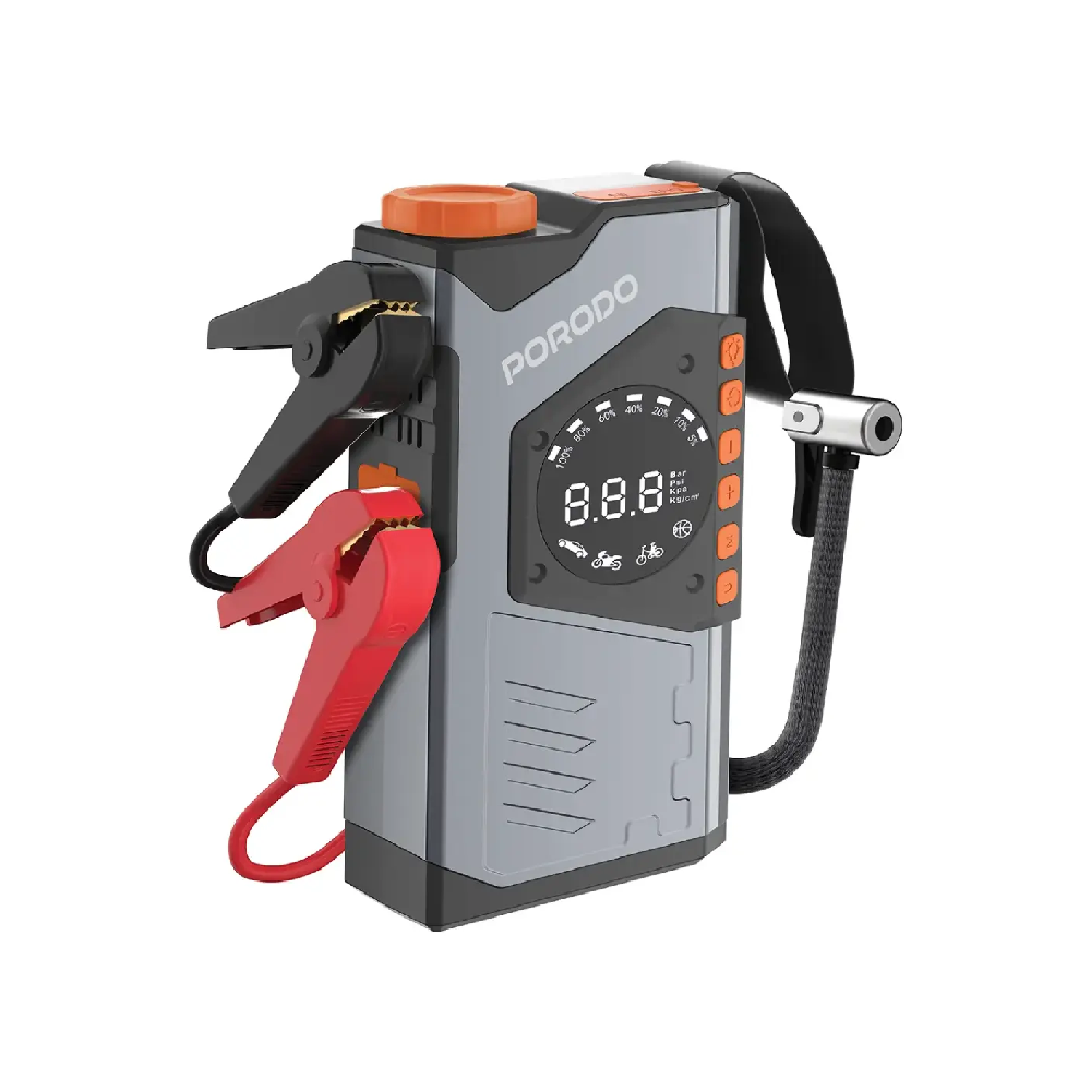 Porodo VoltBoost Portable 10000mAh 3 In 1 Jump Starter Power Bank With Air Compressor and Light - Gr
