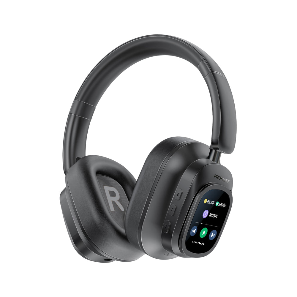 Promate High-Definition Hybrid ANC Headphones with Detachable Magnetic LCD Touch Screen Controller