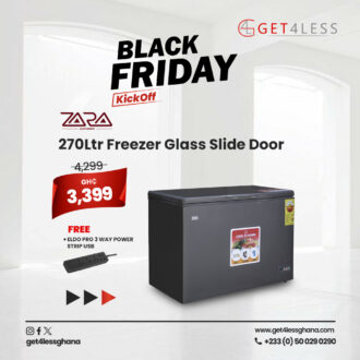 Zara Freezer 270 Litres Glass Sliding Door Lock Light Dark Silver