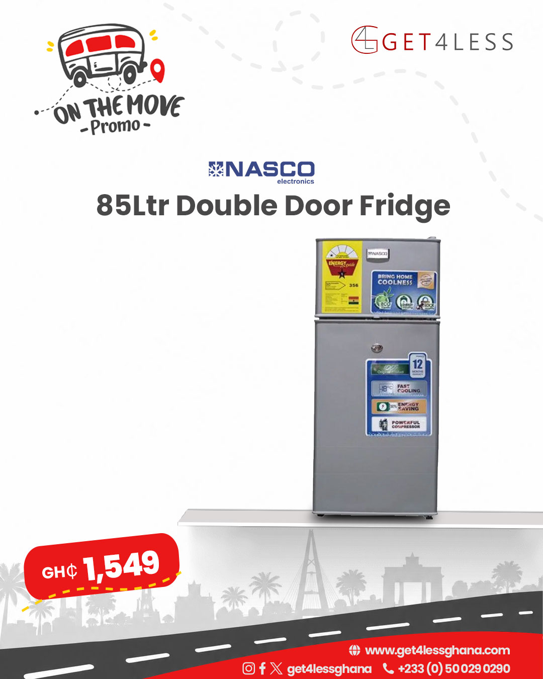 Nasco Fridge 85 Ltr Silver Double Door