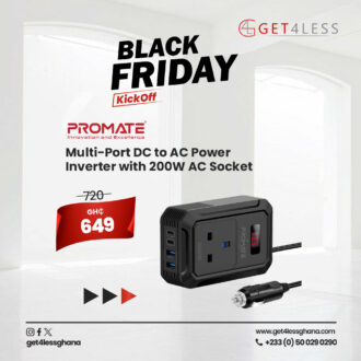 Promate Multi-Port DC to AC Power Inverter with 200W AC Socket