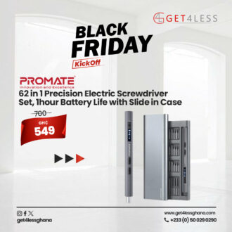 Promate 62 in 1 Precision Electric Screwdriver Set, 1hour Battery Life with Slide in Case